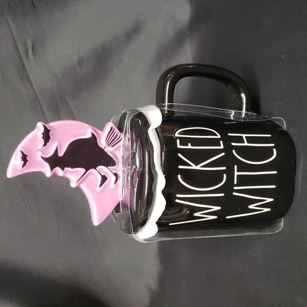 Rae Dunn NWT "WICKED WITCH" Black Ceramic Mug with Witch and Moon Lid
